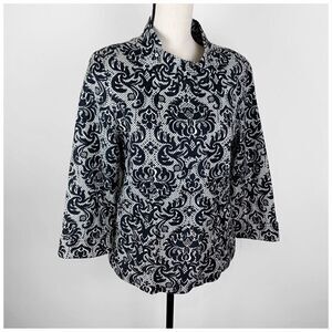 Talbots Blazer 3/4 Sleeve‎ Black Jacket Damask  10